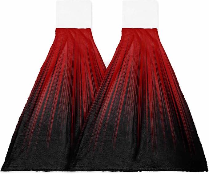 Alandar Home Kitchen Tie Towel Set of 2, Red and Black Striped Line Absorbent Soft Hand Towels for Bathroom Hanging Towels, Modern Abstract Gradient Fast Drying Cleaning Cloth with Loop