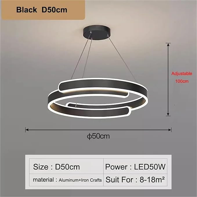 Nordic Double Layer C Aluminium Led Pendant Light for Table Dining Room Bedroom Office Decor Hanging Light Fixture,Full of Fashion(Black D50cm)