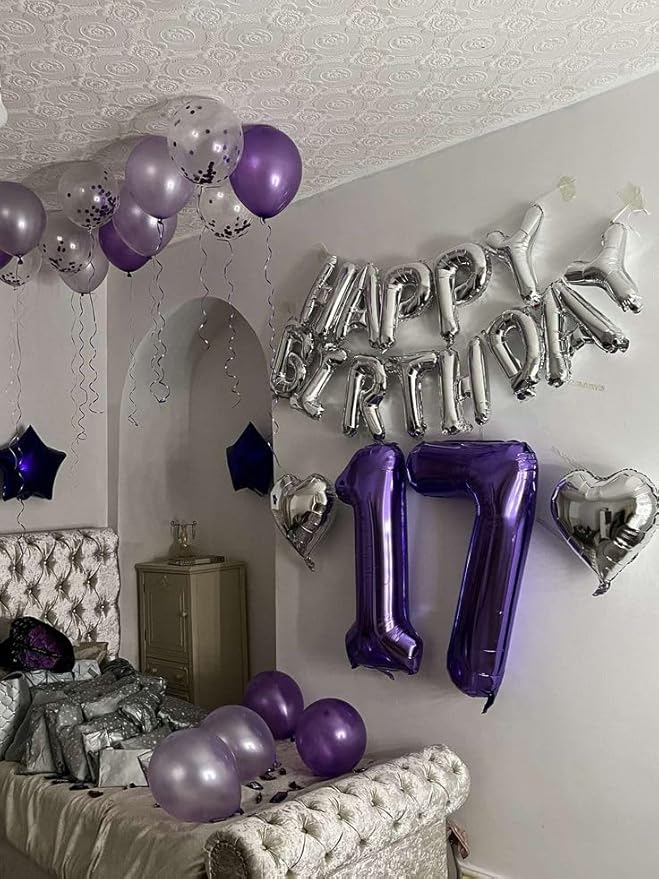 Balloon Number Purple 27, Large Happy 27 Birthday Decoration for Men & Women 2 7 27 72, Foil Number Balloons for Wedding Graduation Celebration Anniversary Supplies