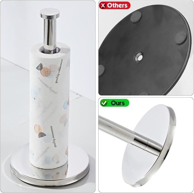 Paper Towel Holder, NSCMQSL Brushed Silver Kitchen Towel Holder, Steady Countertop Paper Towel Holder with Weighted Base for Kitchen Roll Holder(Silver)