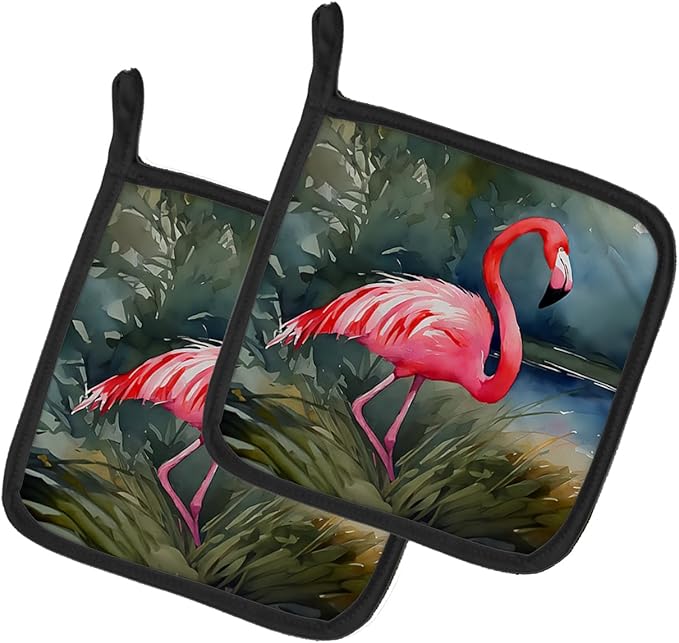 Caroline's Treasures Flamingo Pair of Pot Holders Kitchen Heat Resistant Pot Holders Sets Oven Hot Pads for Cooking Baking BBQ, 7 1/2 x 7 1/2