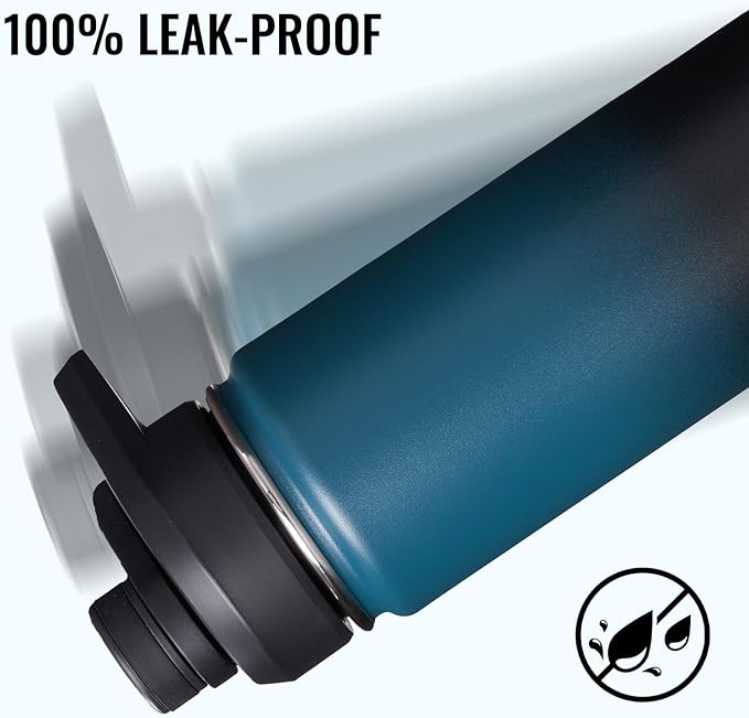 Fijinhom 18 oz Insulated Water Bottle with Handle, 304 Stainless Steel Water Bottles with Wide Mouth, Double Wall Vacuum Sports Water Bottle, BPA Free, Keep Cold and Hot, Blue&Black