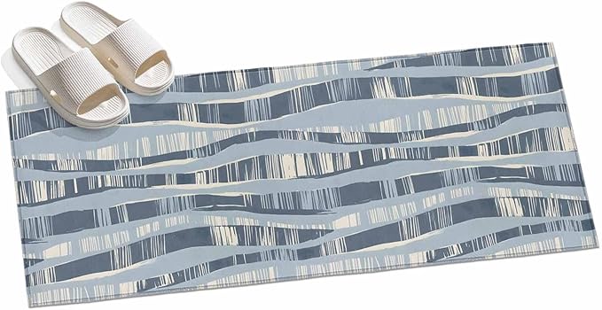 Runner Rug for Bedroom Hallway, Navy Blue Ocean Waves Coastal Horizon Kitchen Runner Rugs Area Rug 2x6ft, Abstract Art Washable Soft Floor Carpet for Entryway Stair