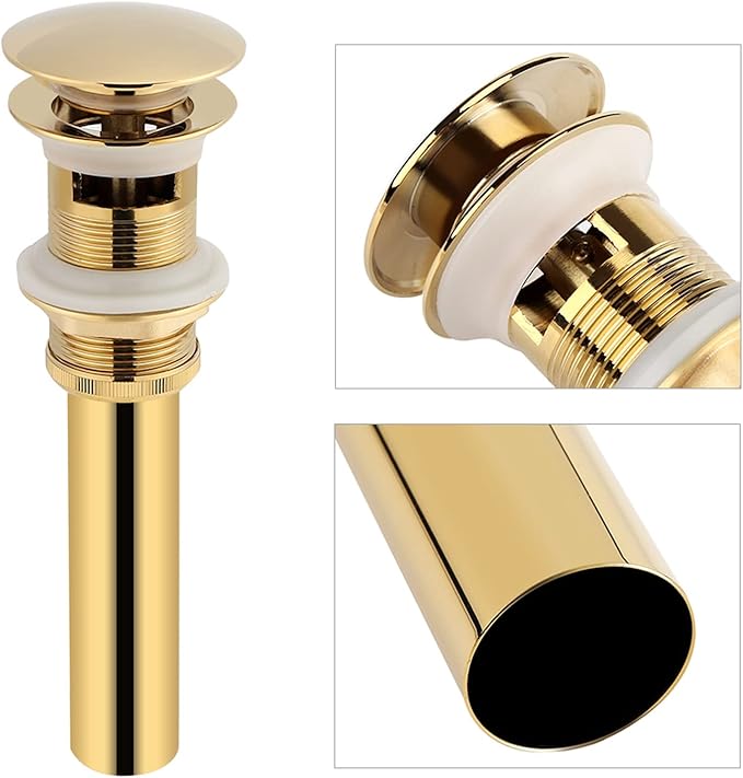 Sink Drain Brass Sink Drain Drain without Overflow Hole Golden Used for Kitchen and Bathroom