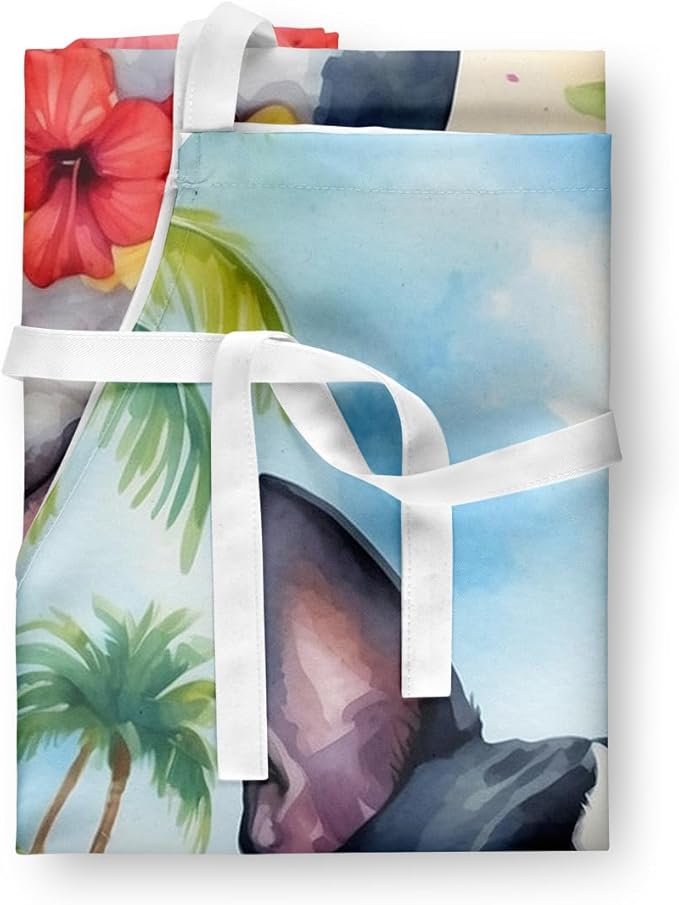 Caroline's Treasures Boston Terrier Luau Apron Cooking Kitchen Server Baking Crafts Gardening for Adult Women Men, Unisex, Large, Multicolor