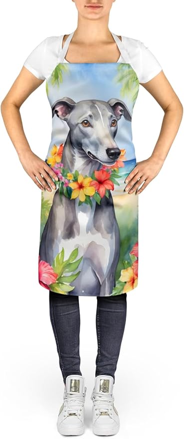 Caroline's Treasures Greyhound Luau Apron Cooking Kitchen Server Baking Crafts Gardening for Adult Women Men, Unisex, Large, Multicolor