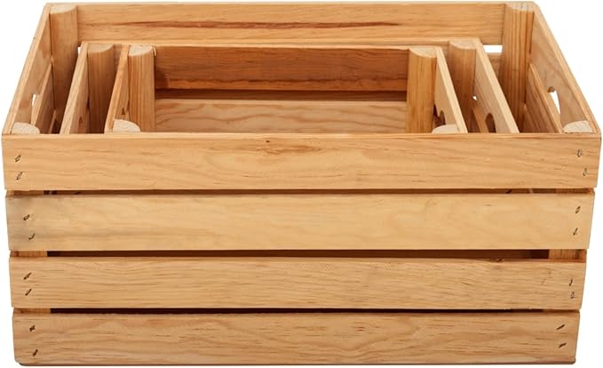 VINTAYARD Rustic Wood Crates for vintage decorative display, Nesting Crate set for storage and farmhouse style decor, wooden boxes made from 100% Wood (Natural Pine, Nested Set of 3)