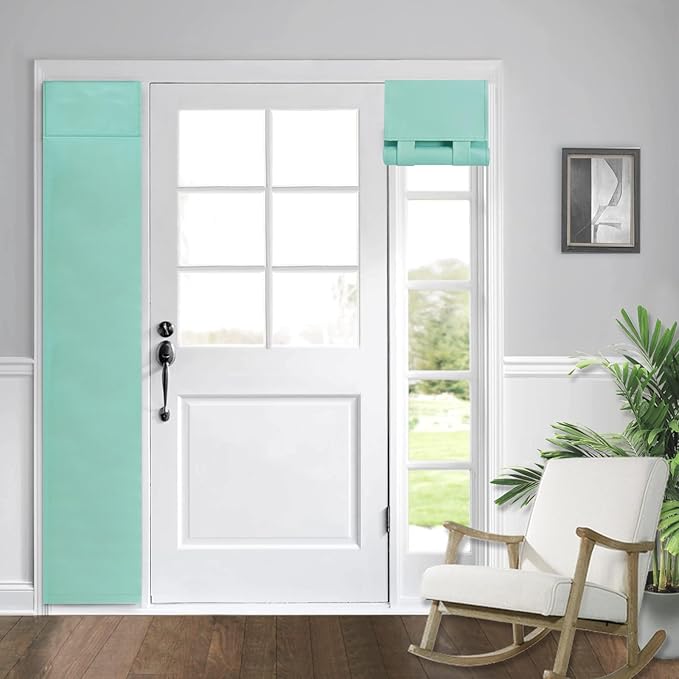 WdFour Solid Color Room Darkening Door Curtains - 12W x 70L Inches Blackout Window Covering for Side Door/Glass Door/Sidelight, 1 Panel Tie-Up Shade, Aqua | Privacy & Light Contro
