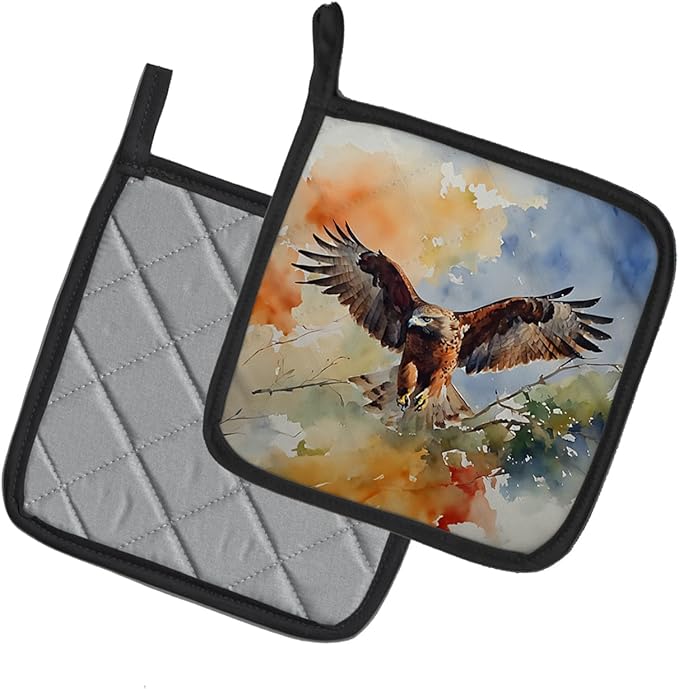 Caroline's Treasures Hawk Pair of Pot Holders Kitchen Heat Resistant Pot Holders Sets Oven Hot Pads for Cooking Baking BBQ, 7 1/2 x 7 1/2