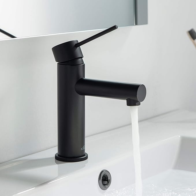 KIBI KBF1010 Solid Brass Single Handle Single Hole Circular X Faucet for Bathroom Sink with Pop Up Drain | High Arc Faucet Spout | Durable Matte Black Finish | Corrosion and Rust Resistant