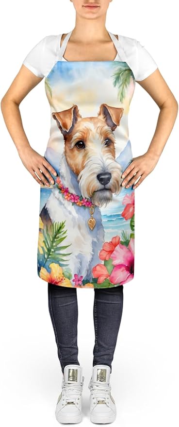 Caroline's Treasures Fox Terrier Luau Apron Cooking Kitchen Server Baking Crafts Gardening for Adult Women Men, Unisex, Large, Multicolor