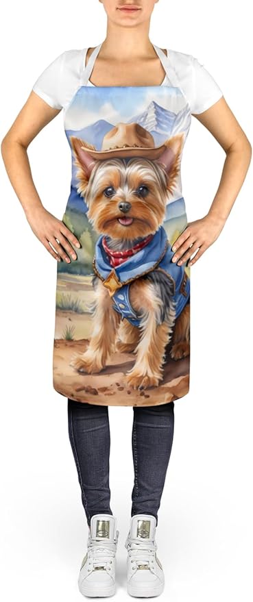Caroline's Treasures Yorkshire Terrier Yorkie Cowboy Welcome Apron Cooking Kitchen Server Baking Crafts Gardening for Adult Women Men, Unisex, Large, Multicolor