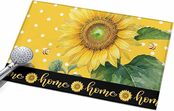 Area Rug 2x3ft, Summer Watercolor Sunflowers Bees Washable Rugs for Living Room Bedroom, Farmhouse Floral Art Soft Non-Slip Area Rugs Rectangle Floor Carpet for Dining Room