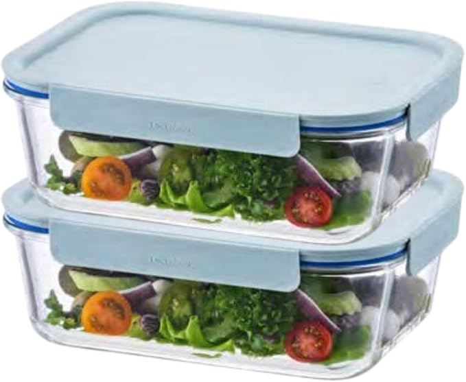 LocknLock LNG455S2M The Clear Heat-Resistant Borosilicate Glass Food Storage Set, 4-Piece (2 Containers + 2 Lids) - Mint