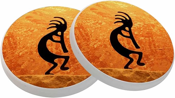 Kokopelli Coasters for Drinks Coasters for Table Ceramic Absorb Stone Coasters with Coffee Table Cork Base for Home Decor 2 Pcs