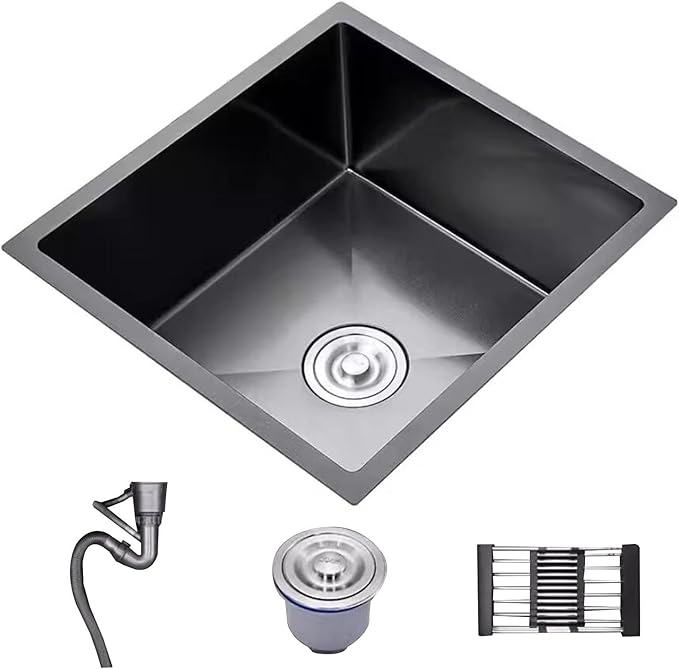 Kitchen Under-Counter Stainless Steel Studio Apartment Kitchen Fixture Kitchen Utility RV Mini with Siphon Compact Dish Washing Basins(Black Steel-50X40X21cm