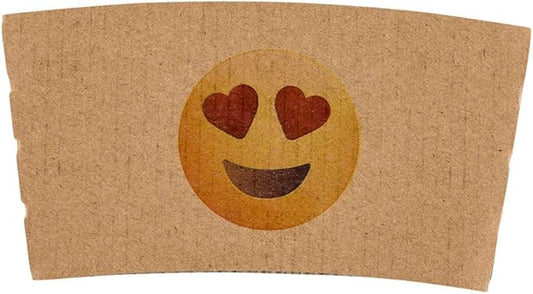 Restaurantware SLEEVES ONLY: Restpresso 5.1 x 2.8 Inch Coffee Cup Sleeves 50 Corrugated Hot Cup Sleeves - Heart-Eye Emoji Heat-Tolerant Kraft Paper Disposable Coffee Sleeves Secure Grip