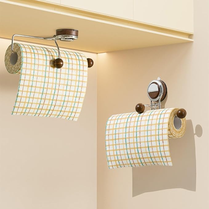 Space Efficient Kitchen Paper Towel Organizers Suction Wall Mount Rustproof Stainless Steel Wood Materials Stainless Steel Towel Rack