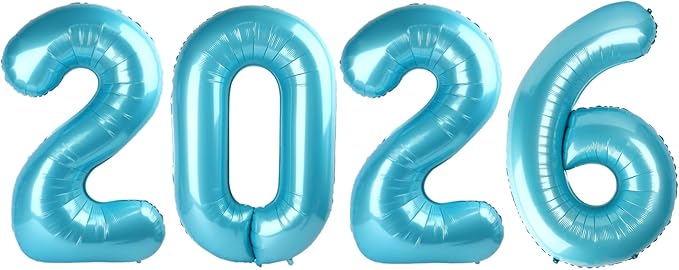 2026 Balloon Numbers - 40 Inch Pearlescent Blue New Years Eve Party Supplies 2026, Nye Decor Party Decorations Happy New Year, New Years Eve Foil Party Balloons, Graduation Party Decorations
