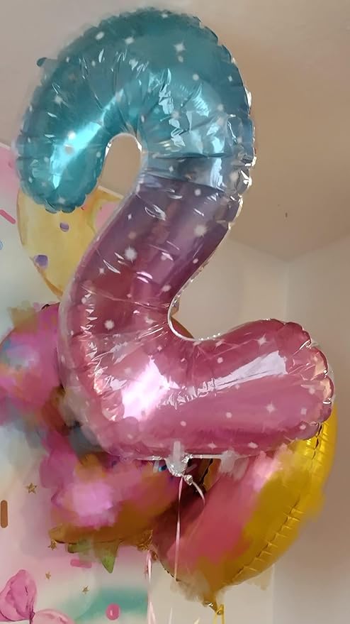 Birthday Balloons Numbers, Balloons 2 Number for Babies Puppies, Balloon Number for 2, 12, 22, 2025 Graduation Party Wedding Baby Shower New Year Girls Boys, Blue and Pink
