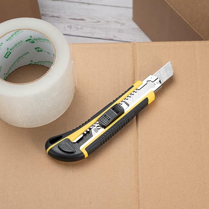 Handy Tek 6.7 Inch Utility Knives, 4 Heavy Duty Box Knives - Retractable, Built-In Lock, Yellow Plastic Box Cutters, Sharp Blade, For Opening Boxes And Packages - Restaurantware