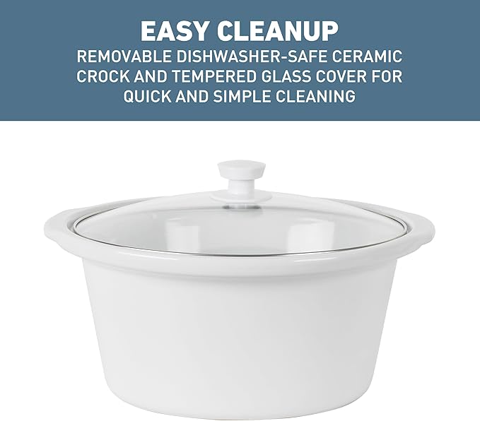West Bend Slow Cooker 4-Quart Manual Crockery Style with Dishwasher Safe Oval Ceramic Crockpot and Glass Lid Two Temperature Settings Plus Keep Warm, 210-Watts, Navy
