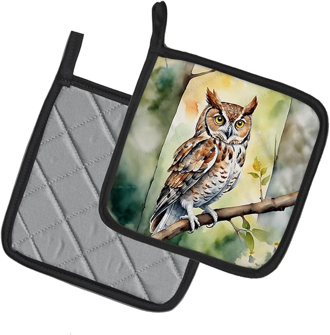 Caroline's Treasures Eastern Screech Owl Pair of Pot Holders Kitchen Heat Resistant Pot Holders Sets Oven Hot Pads for Cooking Baking BBQ, 7 1/2 x 7 1/2