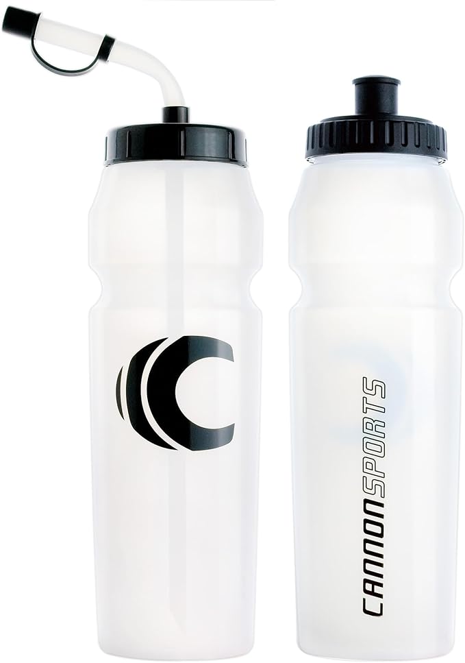 Cannon Sports 1 Liter Sports Water Bottle, BPA-Free, 34 Oz Capacity, Large Mouth, 2 lids (Straw and Squeeze), Great For Helmet Sports Such As Hockey, Lacrosse, Football, Boxing (Clear)