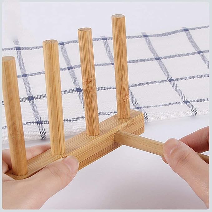 2pcs Wood Dish Racks Kitchen Countertop Plate Drainers Kitchen Supplies
