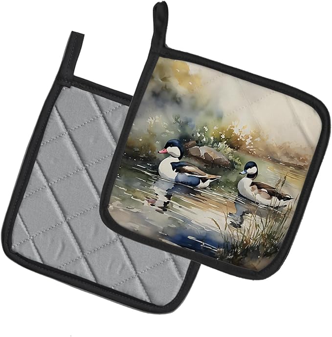 Caroline's Treasures Bufflehead Pair of Pot Holders Kitchen Heat Resistant Pot Holders Sets Oven Hot Pads for Cooking Baking BBQ, 7 1/2 x 7 1/2