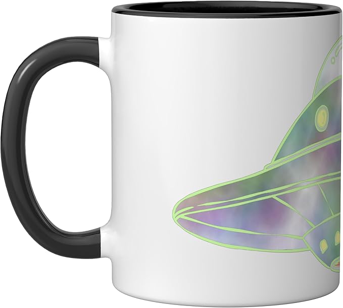 UFO UAP Flying Saucer Alien Spaceship Ceramic Mug, Black/White