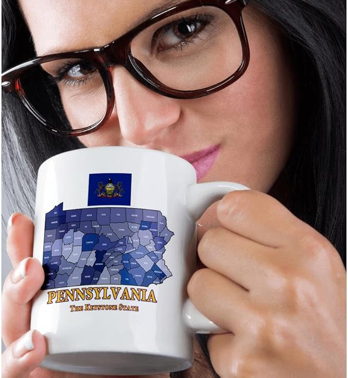 3dRose Map, Flag and nickname of Pennsylvania, counties colored and labeled 11oz Magic Transforming Mug