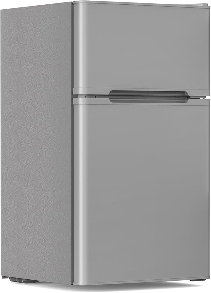 Electactic 3.1 Cu.Ft Small Fridge with Freezer, Compact Refrigerator with 2 Doors, Mini Fridge with Adjustable Removable Glass Shelves for Bedroom, Dorm, Office or Apartment,Grey