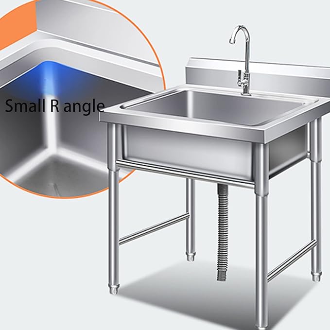 Kitchen Sink with Bracket, Commercial Stainless Steel Sink,Free Standing Utility Sink for Garage, Restaurant, Kitchen, Laundry Room, Outdoor,70cm/27.5in