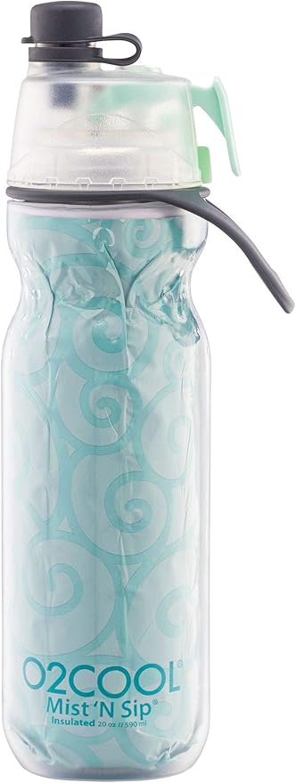 O2COOL Mist 'N Sip Misting Water Bottle 2-in-1 Mist And Sip Function With No Leak Pull Top Spout Reusable Sports Water Bottle - 20 oz (Yoga Mint)
