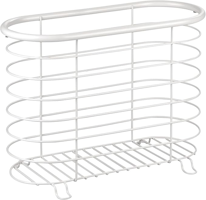 mDesign Steel Magazine Holder Storage Organizer Bin - for Bathroom, Living Room, Home Office Organization - Holds Papers, Books, Files, Folders - Omni Collection - White