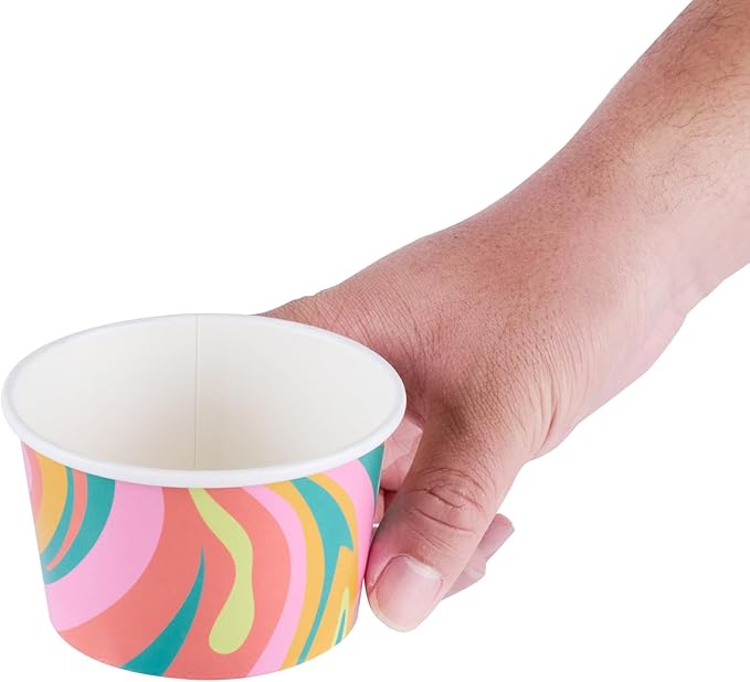 Coppetta 8 Ounce Dessert Cups, 50 Greaseproof Ice Cream Cups - Lids Sold Separately, For Hot And Cold Foods, Psychedelic Sunrise Paper Yogurt Bowls, Disposable, Sturdy - Restaurantware