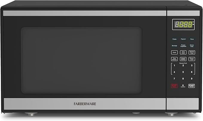 Farberware 1.6 Cu. Ft. Countertop Microwave Oven – 1100 Watts Power, Auto Cook Settings, Defrost, Easy Clean and Child Safety Lock - Stainless