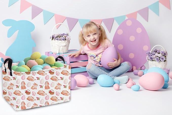 Essme Rectangular Easter Basket,Eggs Baskets for Kids with Handles for Decor,Shelf Basket,Gift Bins.（Easter Basket）