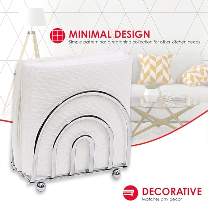 Home Basics Paper Napkin Holder/ Freestanding Tissue Dispenser For Kitchen Countertops, Dining Table, Picnic Table, Indoor & Outdoor Use, Durable Storage and Organization Option (Chrome)