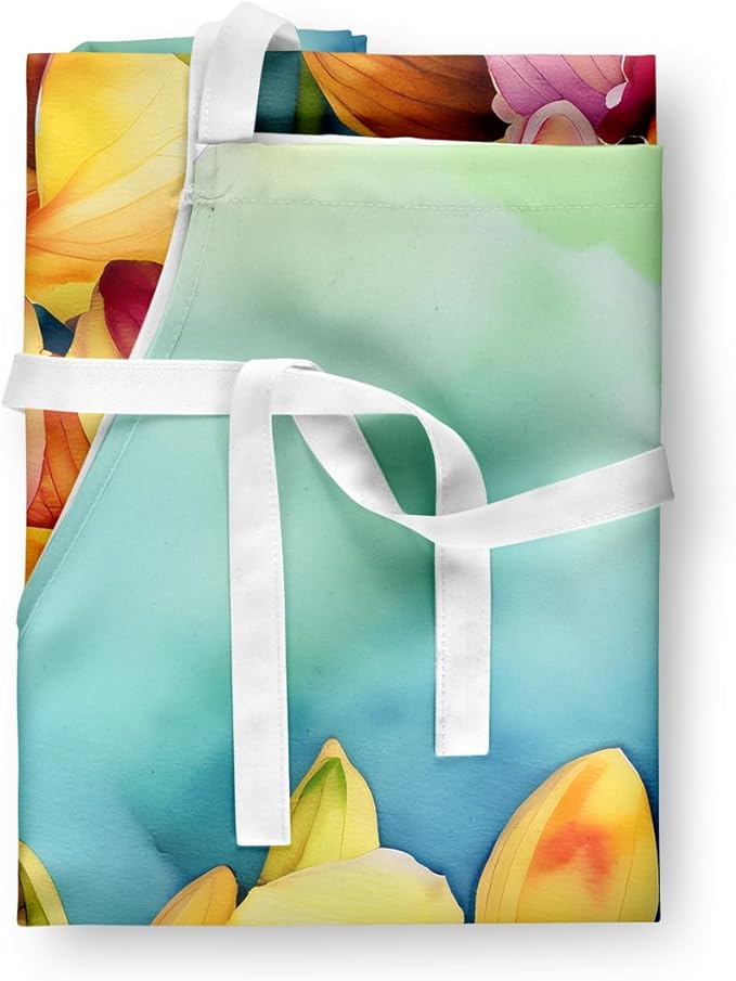 Caroline's Treasures Orchids in Watercolor Apron Cooking Kitchen Server Baking Crafts Gardening for Adult Women Men, Unisex, Large, Multicolor