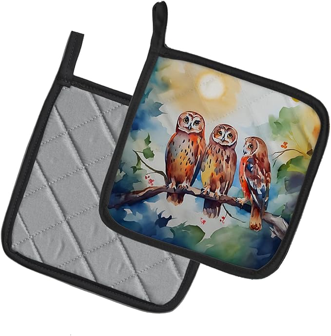 Caroline's Treasures Owls Pair of Pot Holders Kitchen Heat Resistant Pot Holders Sets Oven Hot Pads for Cooking Baking BBQ, 7 1/2 x 7 1/2