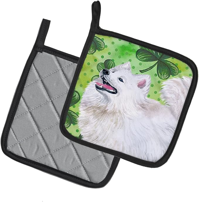 Caroline's Treasures BB9865PTHD Samoyed St Patrick's Pair of Pot Holders, Green Kitchen Heat Resistant Pot Holders Sets Oven Hot Pads for Cooking Baking BBQ, 7 1/2 x 7 1/2