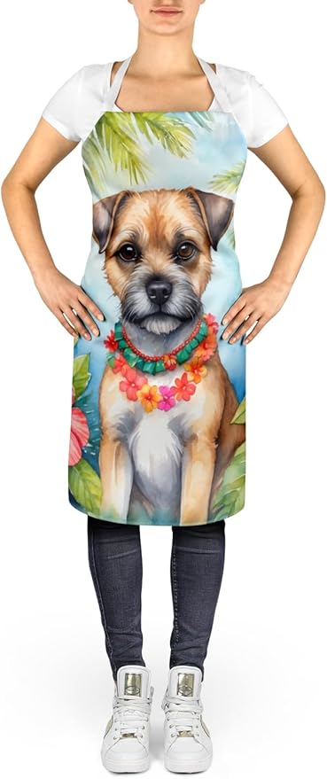 Caroline's Treasures Border Terrier Luau Apron Cooking Kitchen Server Baking Crafts Gardening for Adult Women Men, Unisex, Large, Multicolor