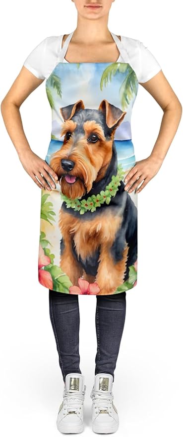 Caroline's Treasures Welsh Terrier Luau Apron Cooking Kitchen Server Baking Crafts Gardening for Adult Women Men, Unisex, Large, Multicolor
