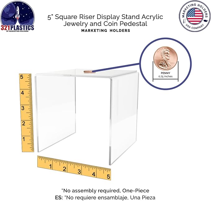 Marketing Holders Clear Acrylic Riser Square 5" Merchandise Display for Countertops in Retail Stores