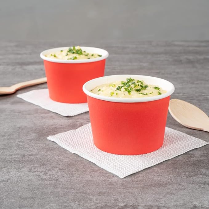 Coppetta 4 Ounce Dessert Cups, 200 Disposable Ice Cream Cups - Lids Sold Separately, Heavy-Duty, Red Paper Frozen Yogurt Bowls, For Hot And Cold Foods, Perfect For Gelato Or Mousse - Restaurantware