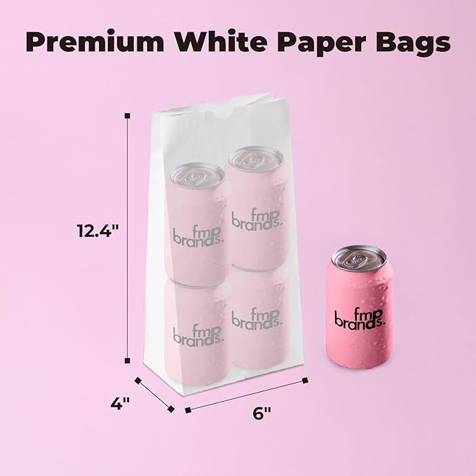 Fit Meal Prep 200 Pack 8 lb White Paper Lunch Bags, 12.4 x 6 x 4" Premium White Paper Bags Bulk for SmallBusiness, Recyclable Snack Sacks, Durable Grocery Bag for Food Storage, Packing