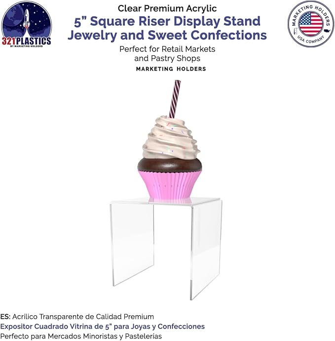 Marketing Holders Clear Acrylic Riser Square 5" Merchandise Display for Countertops in Retail Stores