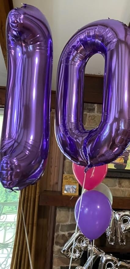 Number Balloons 40 Inch, Big 10 Balloon, Purple Number 10 Balloon for 10th 100 Birthday Wedding Anniversaries Game Competition Party Balloons Decorations